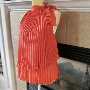 Bright Coral Swing Chiffon Bow Sleeveless Top